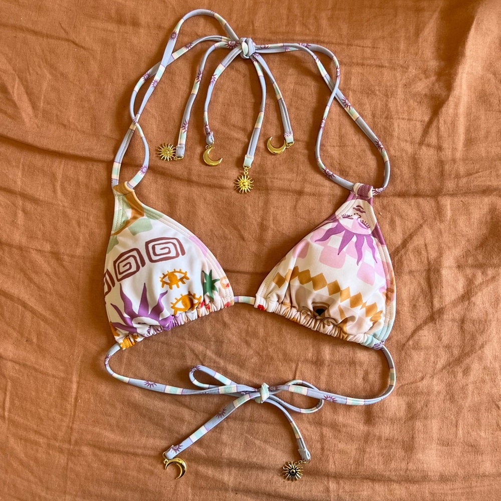 Heaven Zodiac Print Multicolor Bikini Triangle Top with Charms